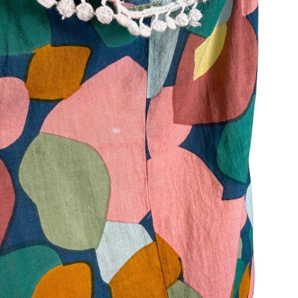 THML Abstract Geometric Flutter Sleeve Smocked Top Pom Pom Trim SRT1522-2-BL M - Picture 10 of 11